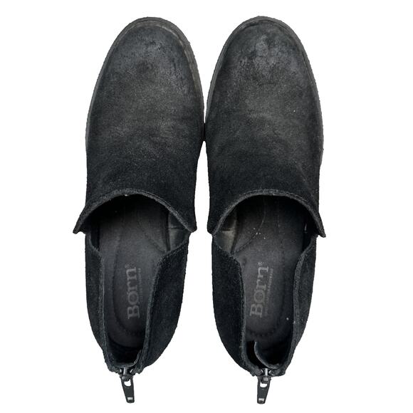 Born Ankle Boots Women's 7M Black Suede Leather Comfort Block Heel Zip Booties - Picture 6 of 8